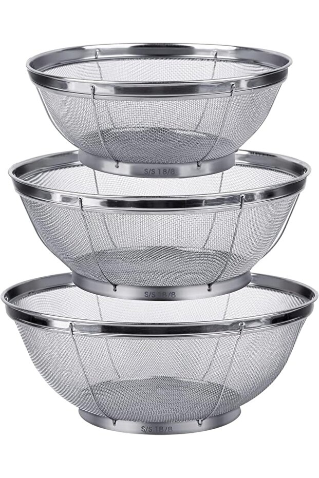 3 Pack Strainers for Kitchen, 18/8 Stainless Steel Colander, Fine Mesh Strainer for Pasta,