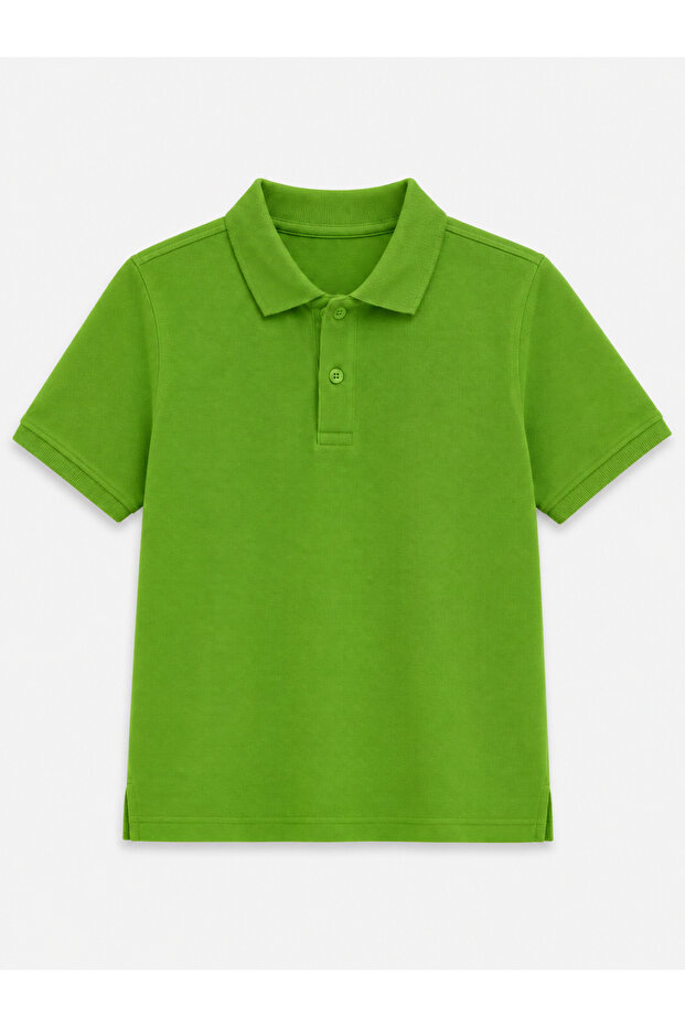 Green Short Sleeve Polo Collar Lakos School T-Shirt R.O.Z.O.Ku.Lt.E.L.T.