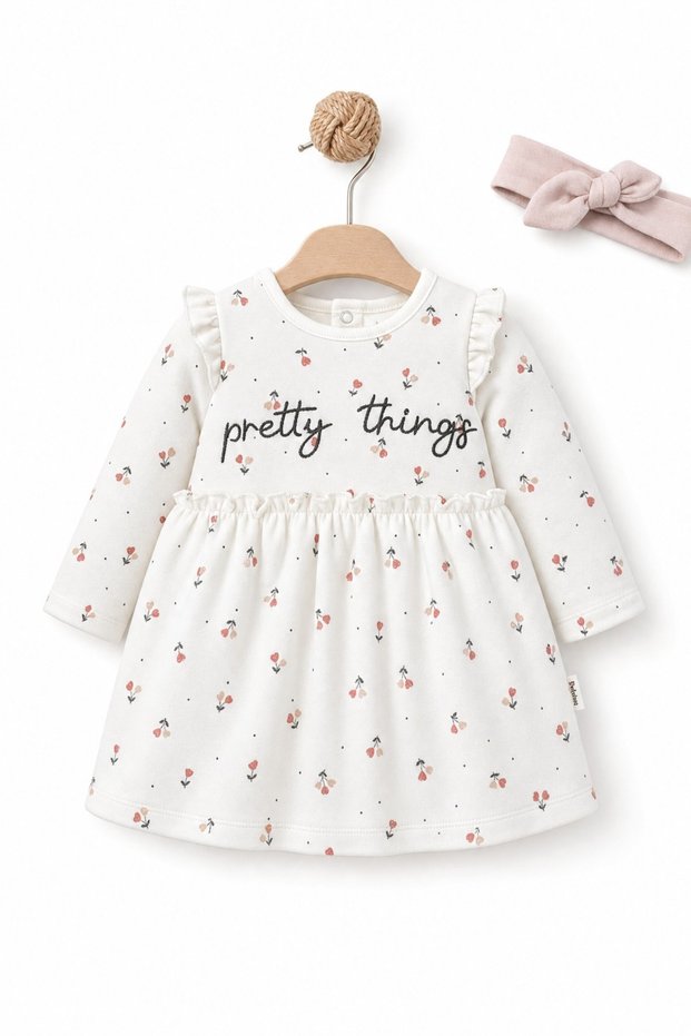 100% Organic Cotton, Baby Girl Bandana Dress Set, Floral Pattern Long Sleeve