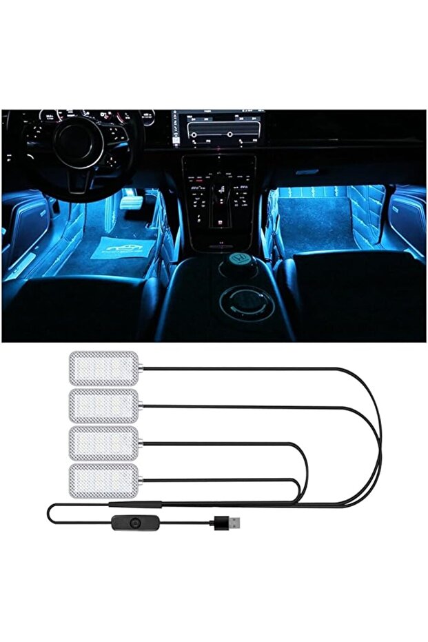 أضواء LED داخلية للسيارة، طقم إضاءة محيطية للسيارة مكون من 4 قطع يعمل بالـ USB، شريط إضاءة LED مقاوم للماء
