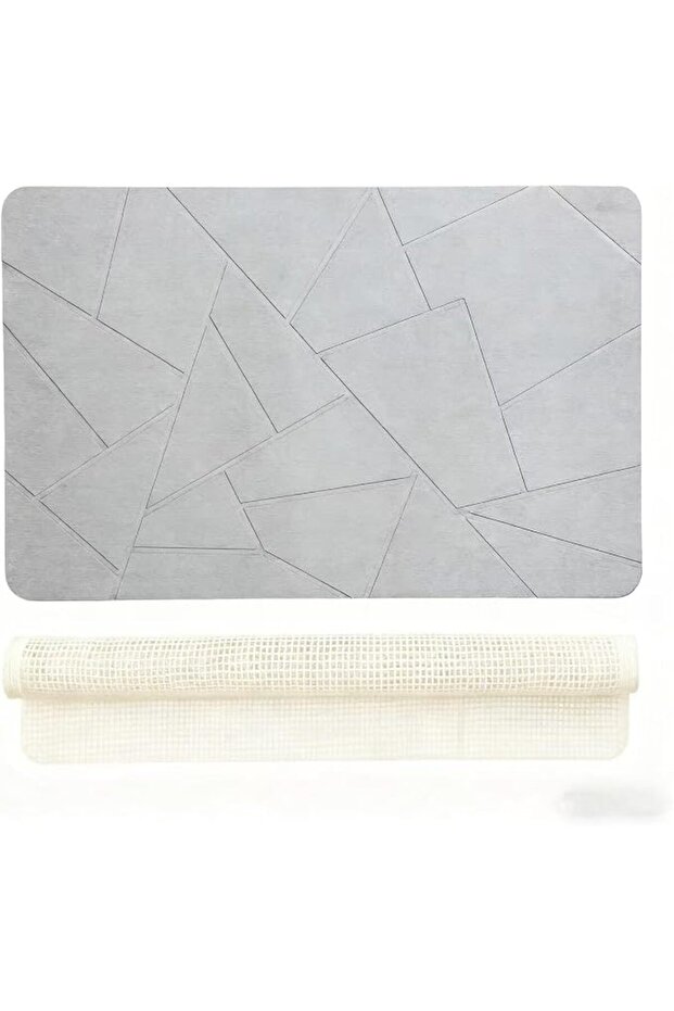 Stone Bath Mat, Fast-Drying Memory Foam Bath Mat Non Slip, Super Absorbent Diatomite Stone B