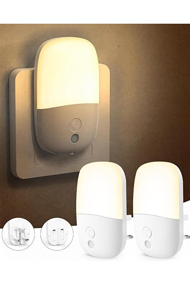 إضاءة ليلية LED، عبوة من قطعتين، إضاءة ليلية تعمل بالكهرباء مع مستشعرات ضوئية، 3 مستويات سطوع قابلة للتعديل