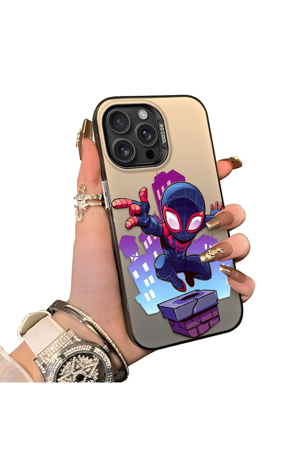 iPhone 16 Pro Compatible Silicone Edge Hard Back Case Couple Phone Case Spiderman Patterned