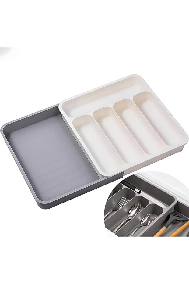 Kitchen Drawer Organizer, Expandable Silverware Tray for Utensil Storage, Adjustable Cutlery