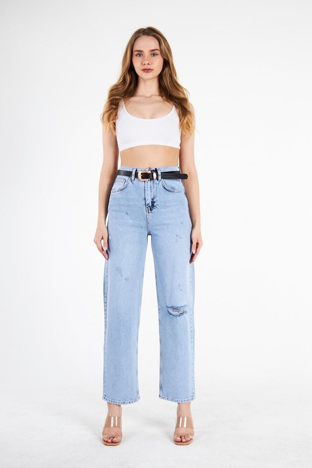 Women's Blue High Waist Comfort Fabric Relaxed Jeans Trousers