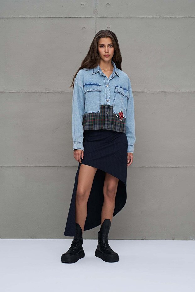 Blue Plaid Denim Oversize Shirt 18133