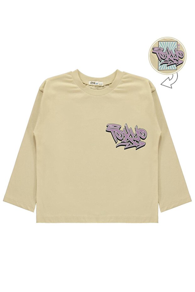 Tokyo Printed Sweatshirt for Ages 10-13 - Dark Stone Color