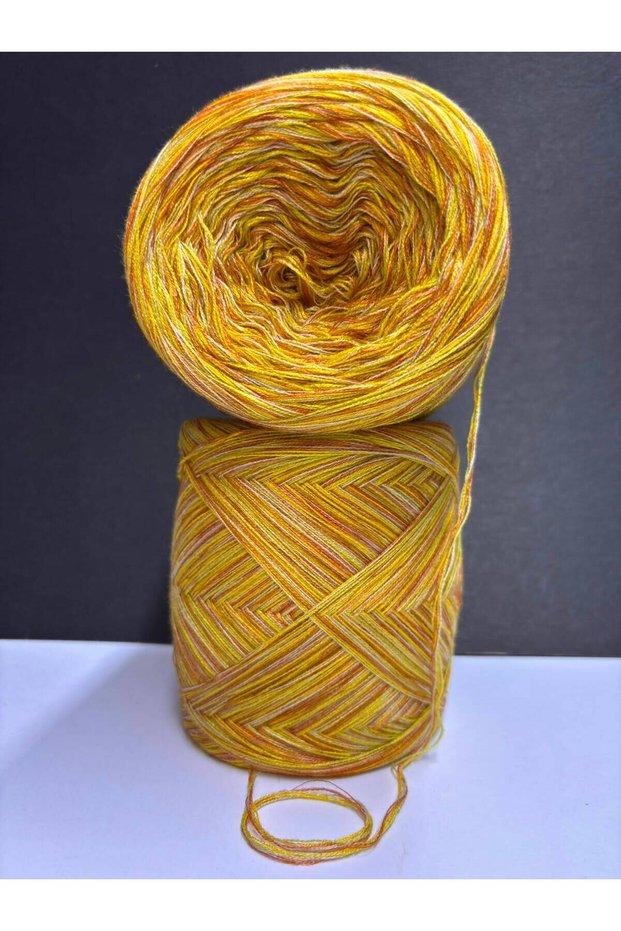 Yellow, Tile-Colored, Orange, Cream Silk Viscose Blend (6 Layers of Yarn) (Summer, Seasonal) Knitting Yarn 200Gr