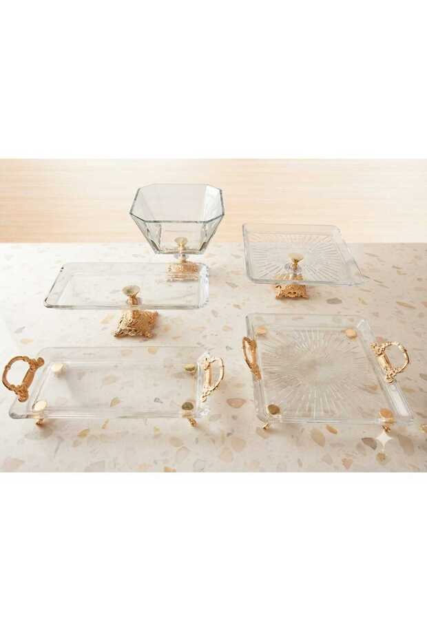 5 Piece Gold Plated Glass Presentation Set - Stylish Breakfast and Serving Set
