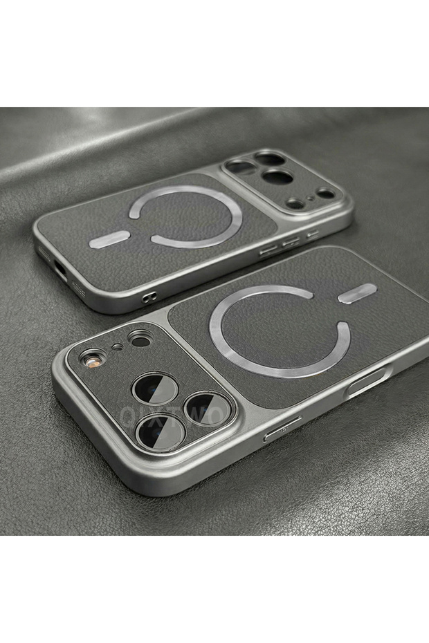 iPhone17 Pro Max GRAY Luxury Magnetic Faux Leather Wireless Charging Phone Case For iPhone 13 14 15