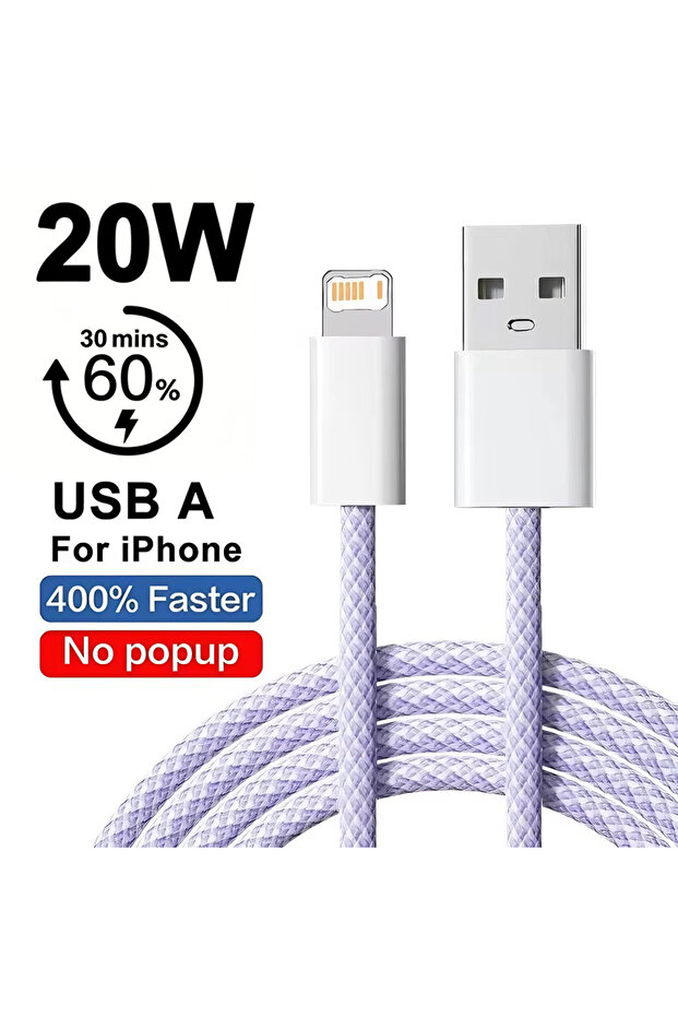 1m Purple 20W USB Fast Charging Weaving Cable For iPhone 11 12 13 Mini 14 Pro Max X XR XS 7 8 Plus