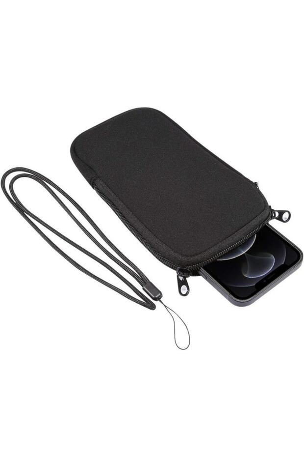 Black Neoprene Phone Pouch With Lanyard,Shockproof Waterproof Portable Storage Bag For Phones, Keys