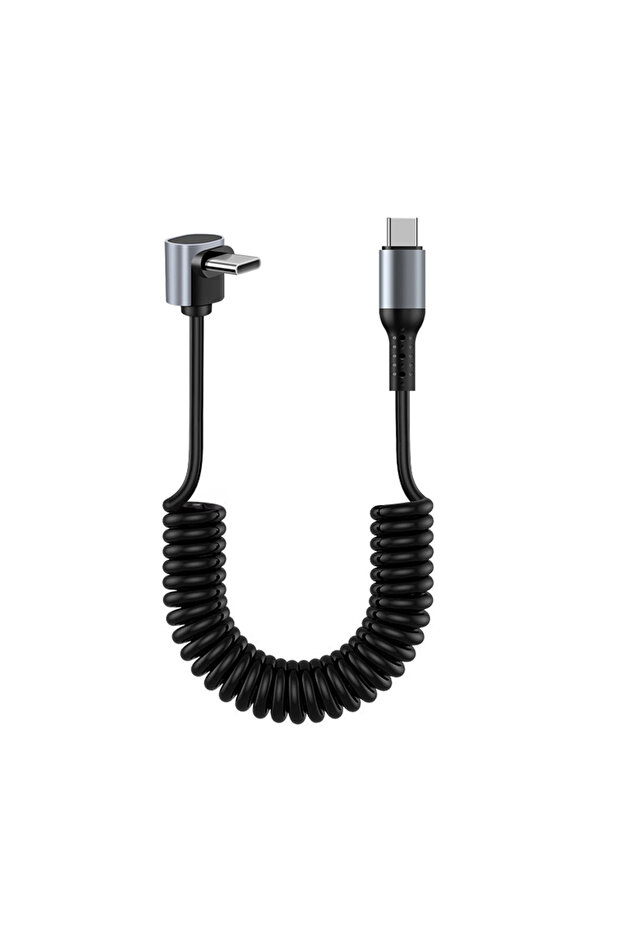 1.5m Black UD C-C 100W Right Angle Coiled USB C Charger Cable,90 Degree Retractable Type C Fast Char