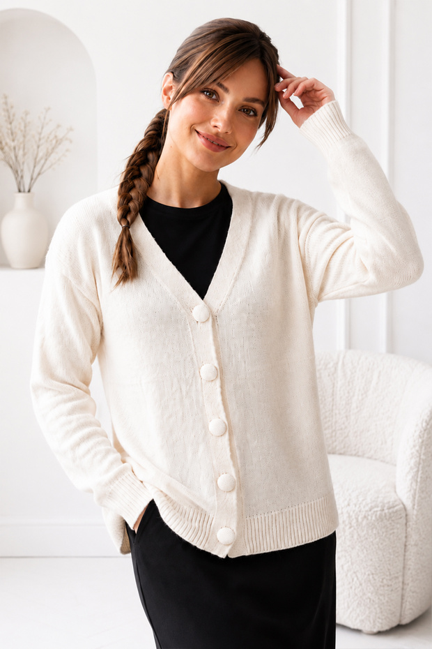 Buttoned Cardigan N511 Stone Color