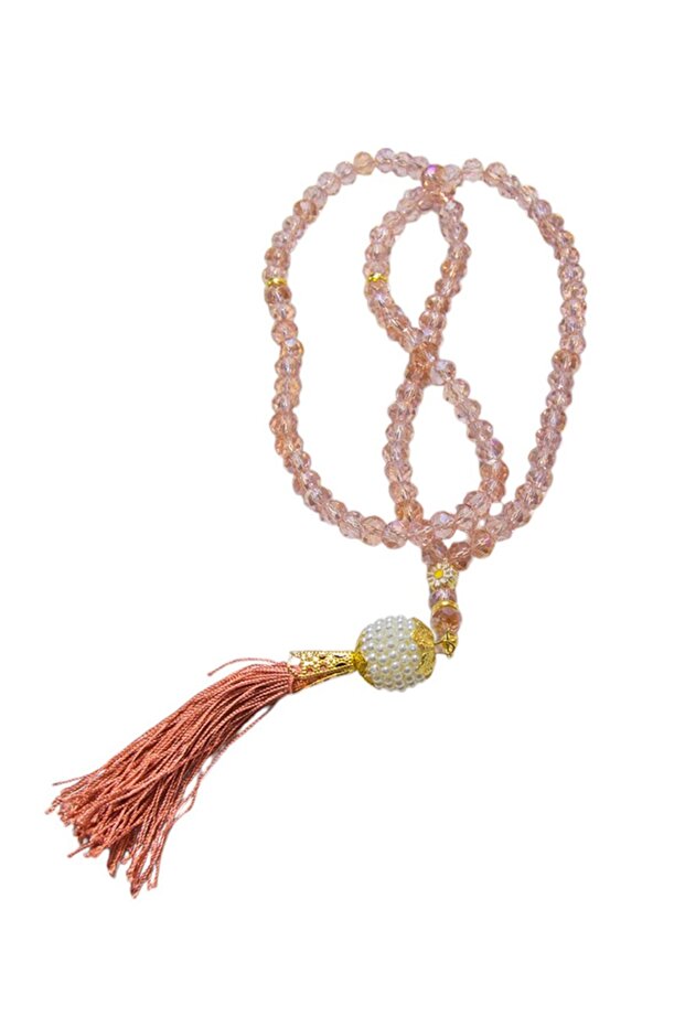 Pearl Patterned Tasseled 99 Gift Prayer Beads - 8 mm Crystal Double Color Salmon