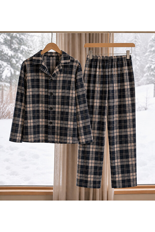 Boy's Cotton Buttoned Long Sleeve Pajama Set