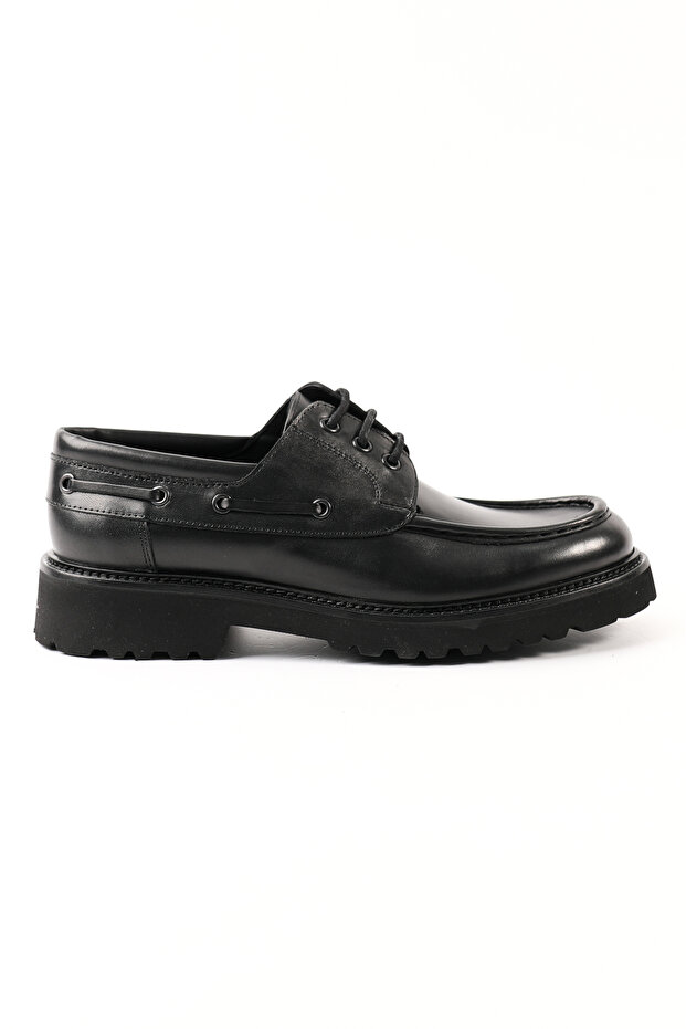 Eva Sole Black Genuine Leather Lace-Up Casual Men's Shoes - E4855