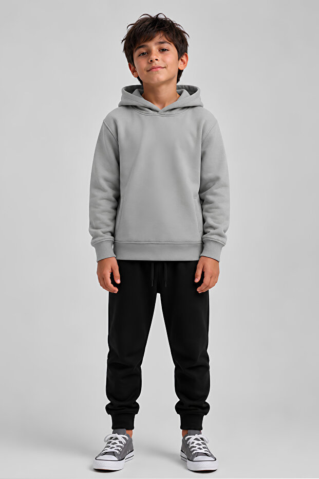 Boy's Hooded 100% Cotton 3-Thread Sweatshirt