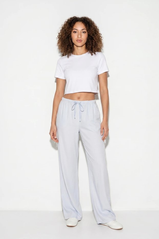 Women's Ice White Trousers with Pocket Detail and Elastic Waist Tie