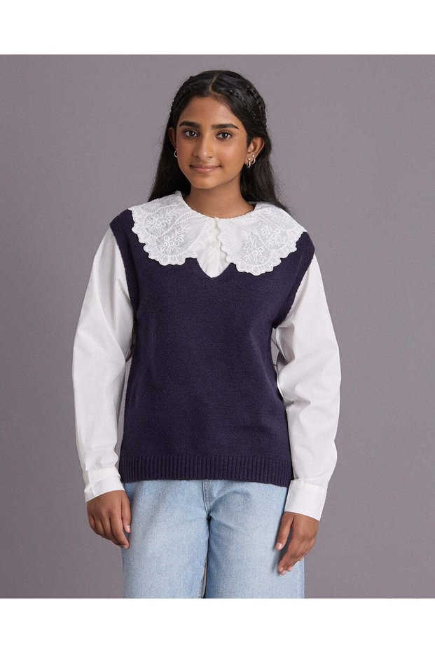 Senior Girls Navy Layered Knit Pullover