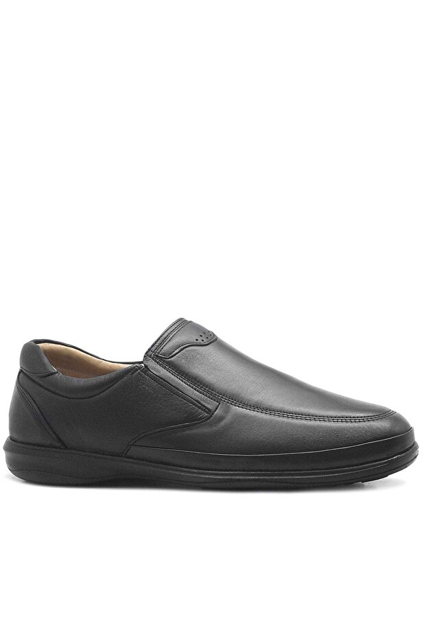 Black Leather Diabetic Anatomical Large Size Men's Shoes