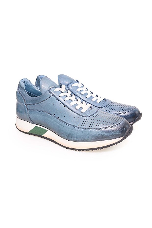 Blue Color Lace-Up Genuine Leather Men's Shoes