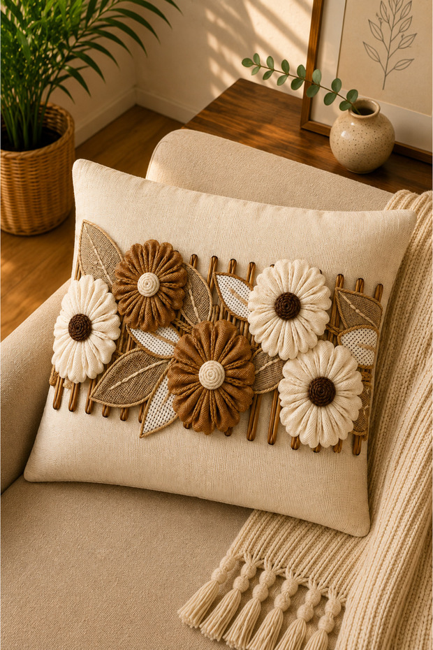 Digital Printed Decorative Throw Pillow Cover 43X43 cm – Modern Patterned Linen Texture