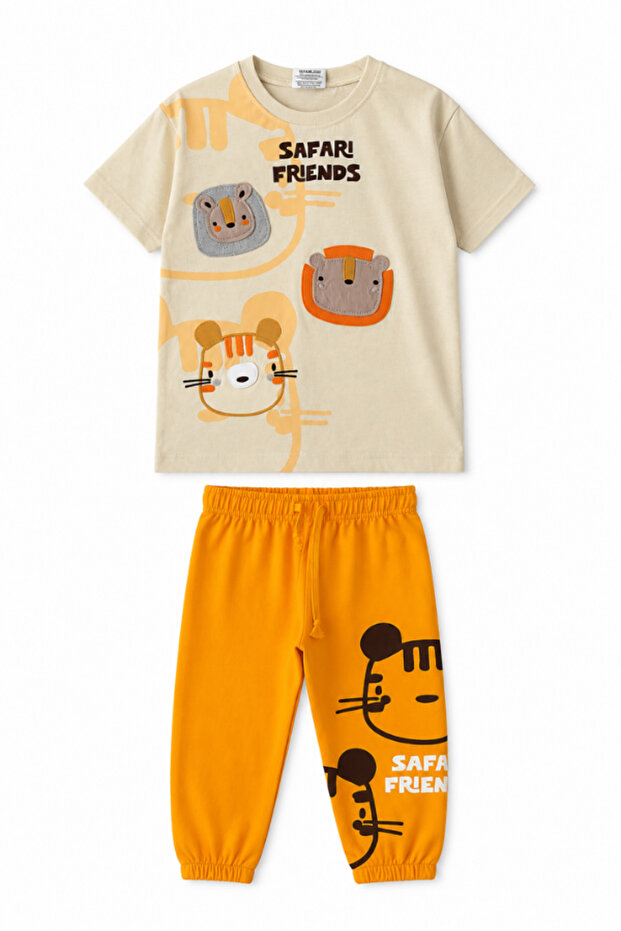 Boy's Safari Themed Embroidered T-Shirt and Sweatpants Set