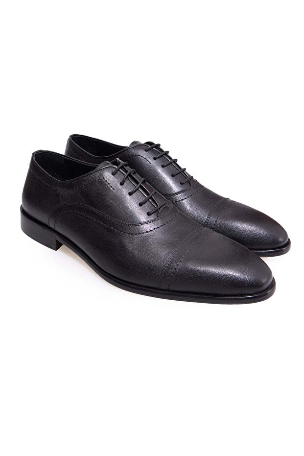 Black Color Lace-Up Genuine Leather Men's Shoes