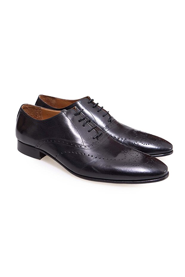 Black Color Lace-Up Genuine Leather Leather Sole Men's Shoes
