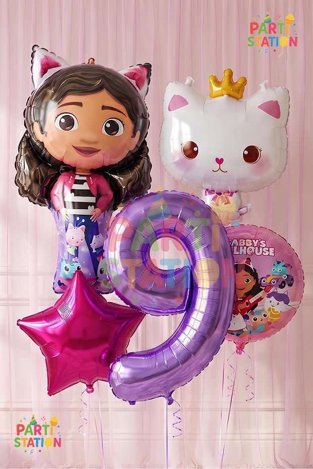 Gabby Dollhouse Balloon Set 9 Years Old 5 Piece Gabby Cat Balloon Decoration Set