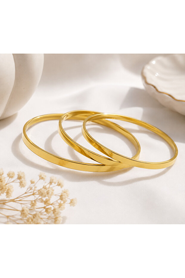 Steel Gold Thick Triple Ajda Set Bracelet