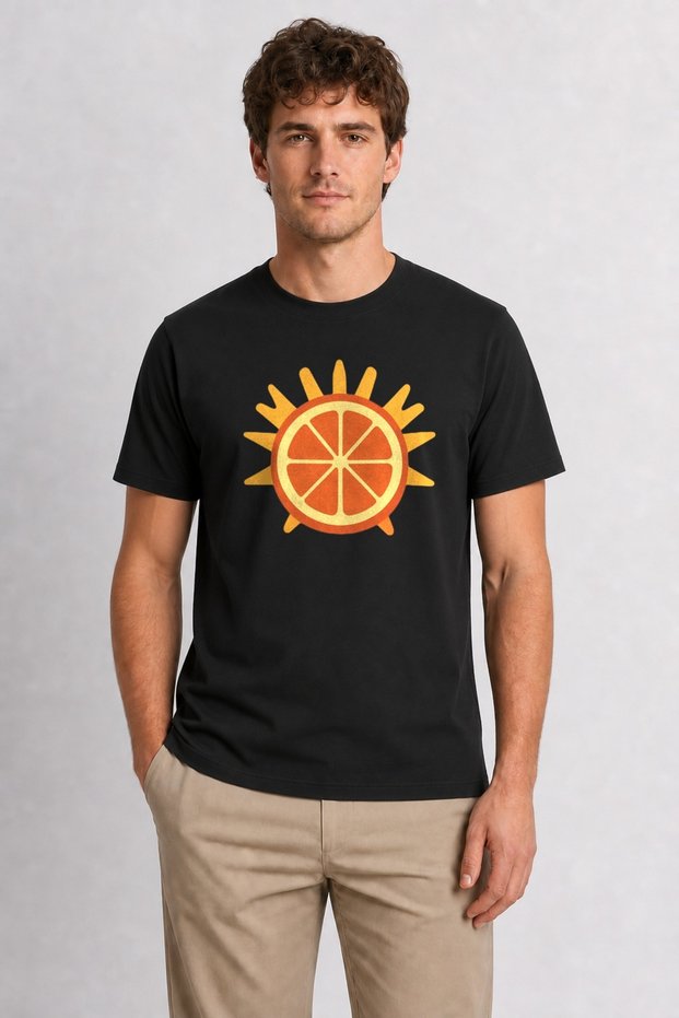 Retro Orange Slice Graphic Print T-Shirt - Black