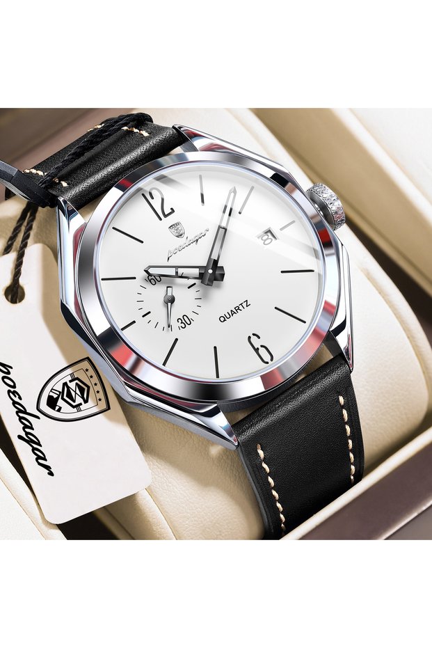 689 Silver White POEDAGAR Fashion Casual Man Clock Business Leather Date Quartz Men Watch Waterproof