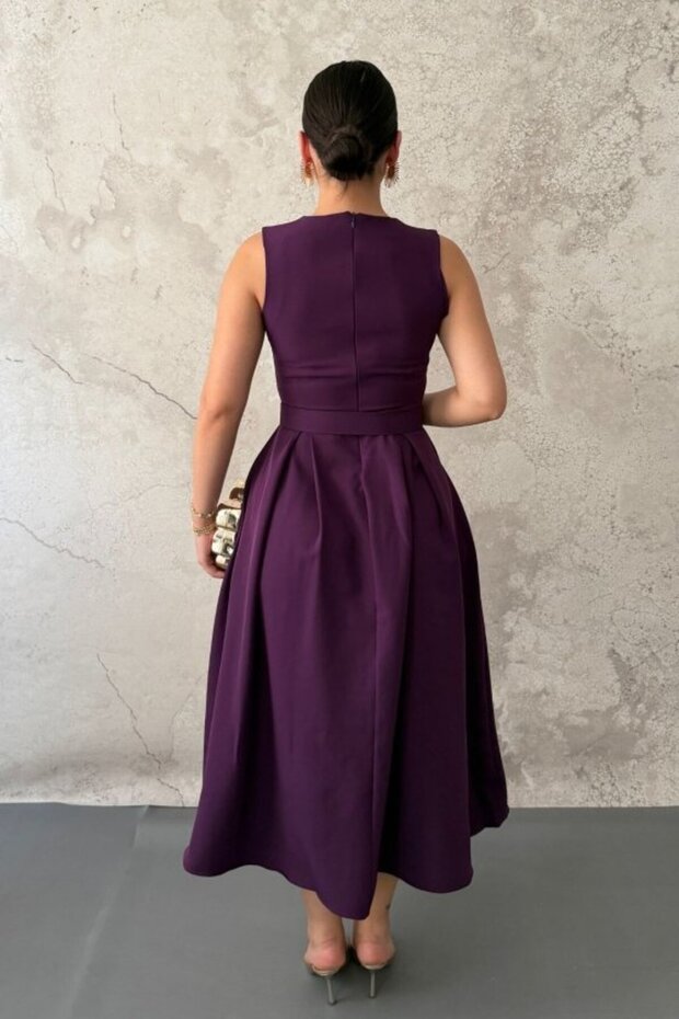 Plum Halter Neck Flared Dress