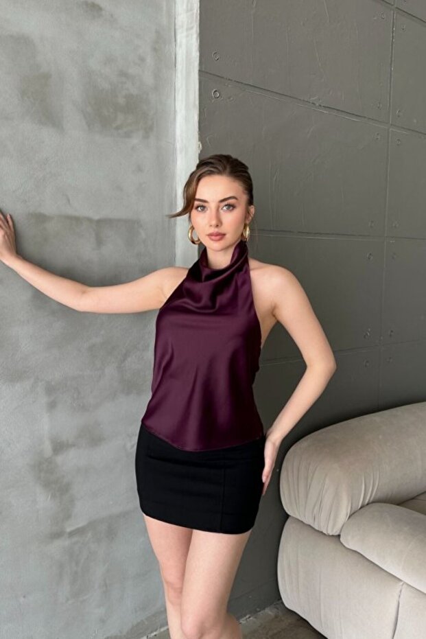 Burgundy Degaje Satin Blouse