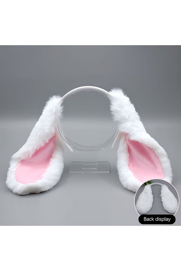 White 1PC Cute Bunny Ears Headband Plush Rabbit Hair Hoop Headwear Cosplay Costume Hair Accessories