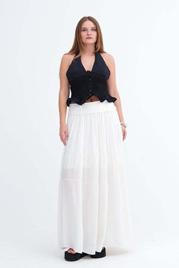 Elastic Waist Lined Long Skirt E18488
