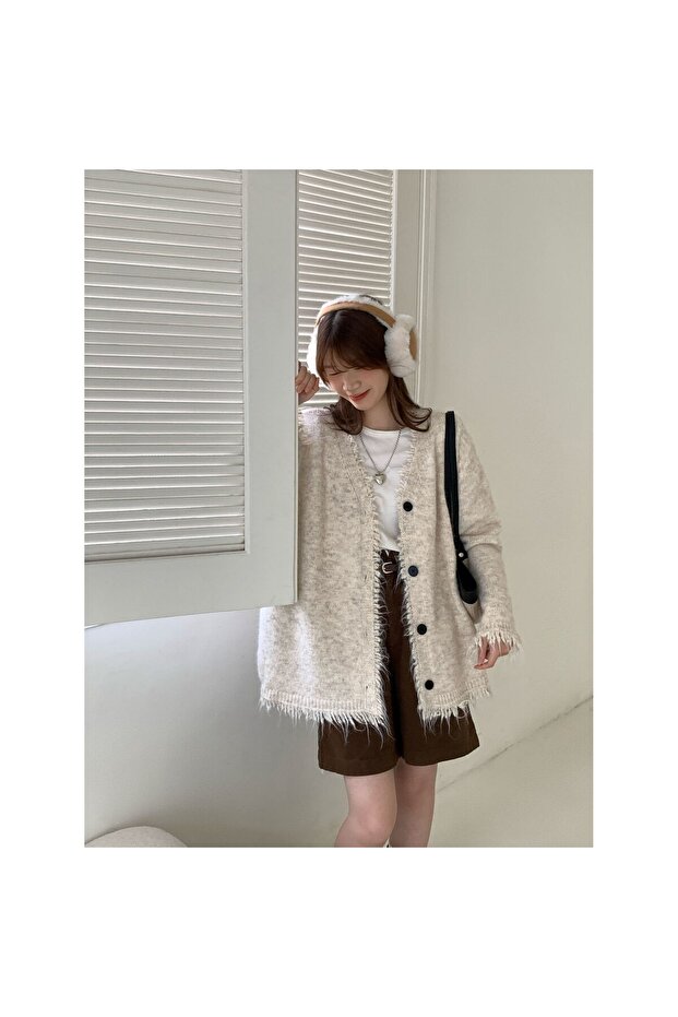 Women's Oversized Soft Basic Cardigan with Tassel Detail