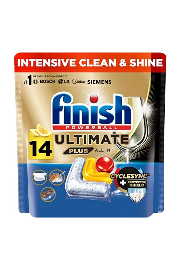 Finish Powerball Ultimate Plus Dishwasher Detergent, Lemon Fragrance Scent, 14 Tabs