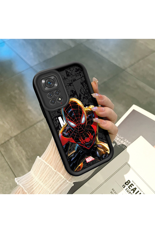 Redmi Note 11S Compatible Black Spiderman Case Camera Protective Couple Case Silicone Phone Case