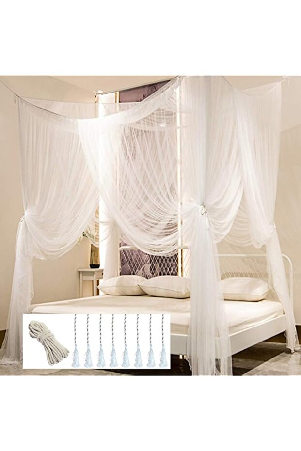 Comtelek MOSQUITO NET for Double Bed, Four Corner Post Elegant Mosquito Net Bed Canopy Set, Stick hook &profession rope for net, Screen Netting Canopy Curtains, Full/Queen/King