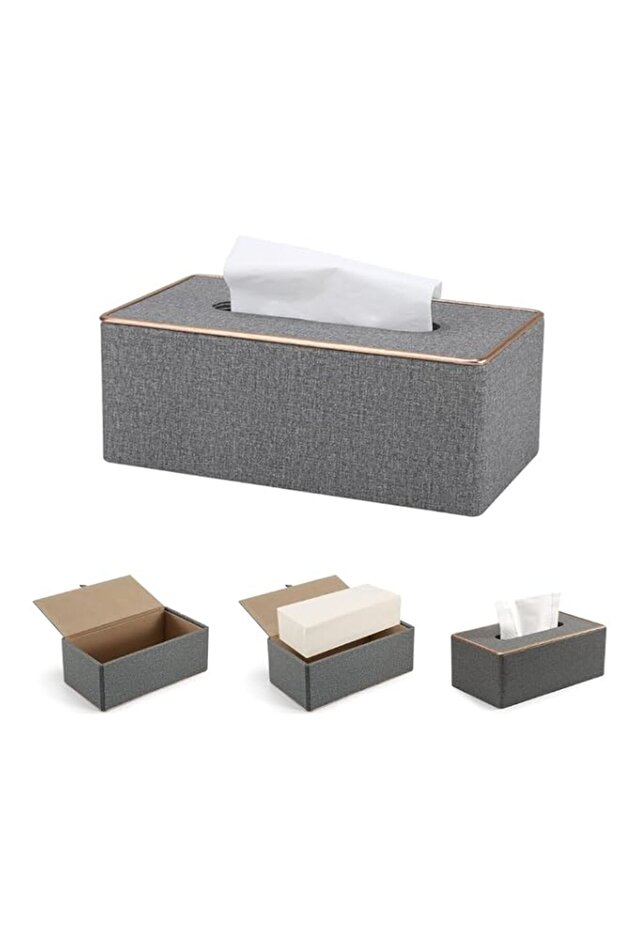 Tissue Box Cover, PU Leather Tissue Box Cover - Elegant Rectangular Holder for Home, Office, and Car Decor - 9.84"X5.23" X3.77" Dimensions - Stylish and Functional Tissue Box Case (Gray)