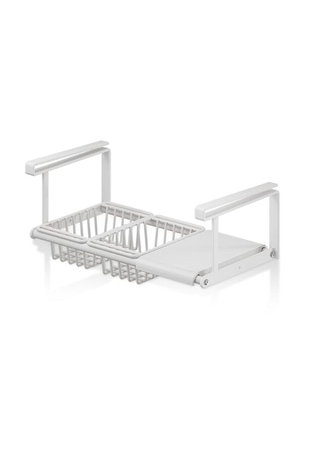YelaJoy Expandable Hanging Under Shelf Storage Basket - 1 Shelf + 2 Basket Extendable Organizer for Kitchen, Bedroom, Cabinet & Class (White)