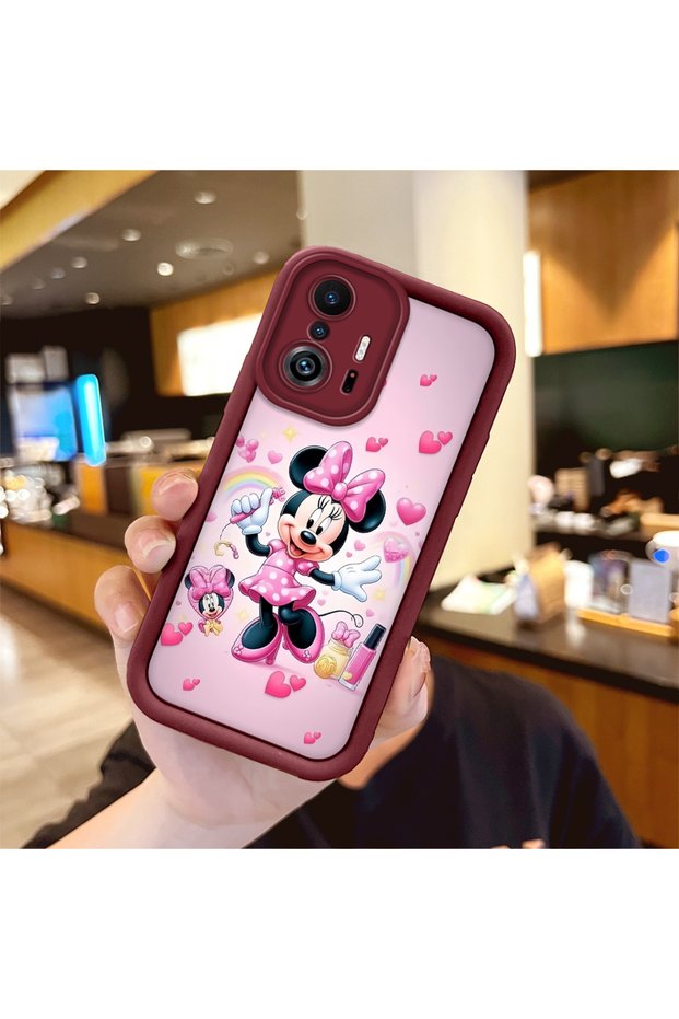 Xiaomi Mi 11t Pro/Mi 11t Compatible Case Camera Protector Minnie Pattern Maroon Lover Couple Silicone Phone Case