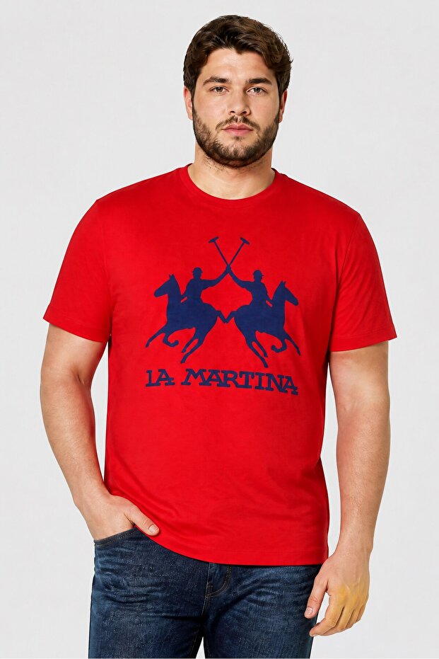 Men Crew Neck Short Sleeve Brand Logo T-Shirt, Red