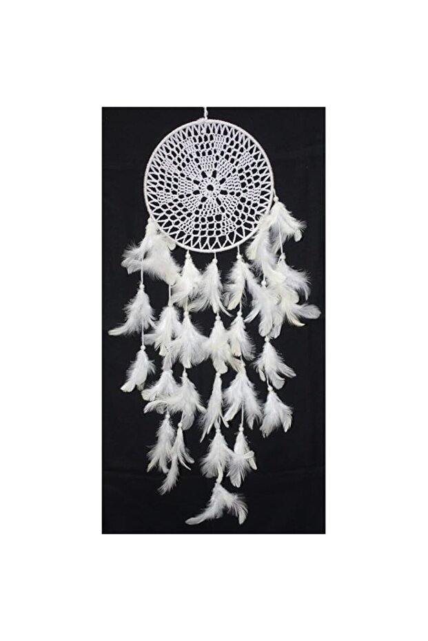 odishabazaar Wall Hanging White Crochet Dream Catcher (45x15cm)