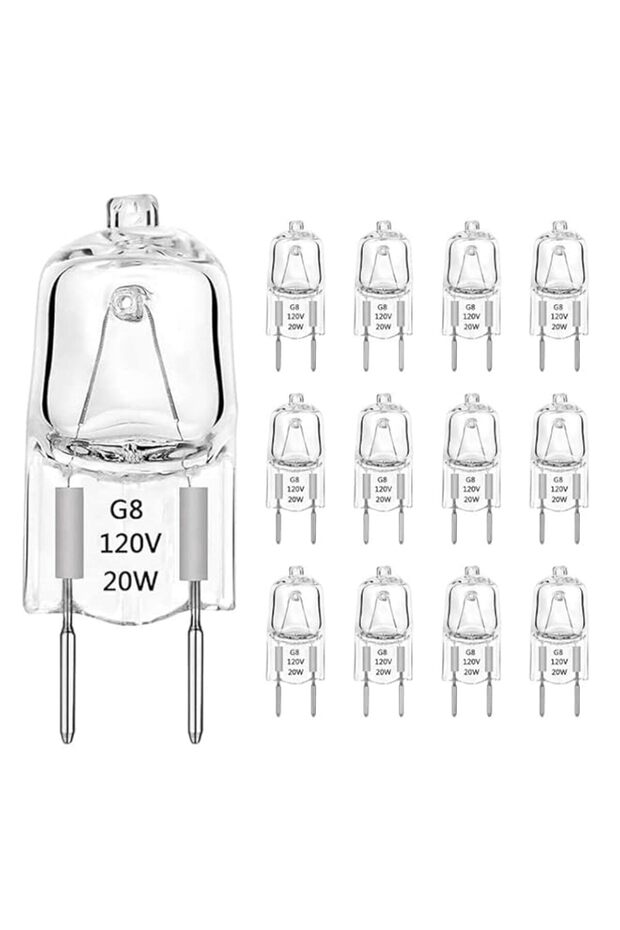 12 Pack-G8 Halogen Light Bulbs JCD Type Under Cabinet Puck Lamp Undercabinet Microwave Oven Stove Top Kitchen Appliance Replacement Lighting Bi Pin Clear Lens
