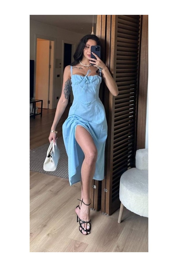 Corset Detailed Slit Midi Dress