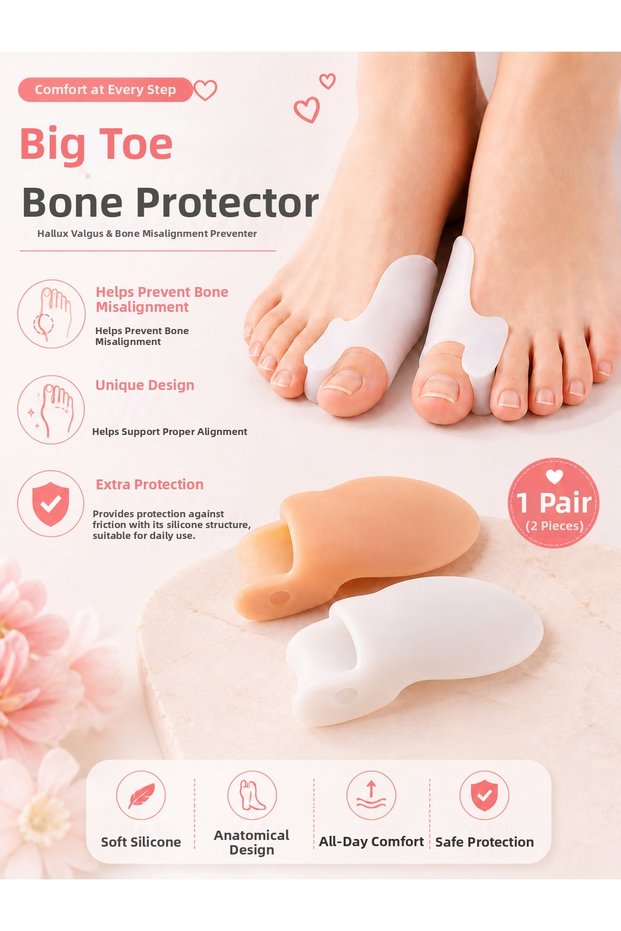 قطعتان من واقي عظم الإبهام للقدم، واقي أصابع القدم من نوع Hallux Valgus، واقي من نتوءات العظام من السيليكون